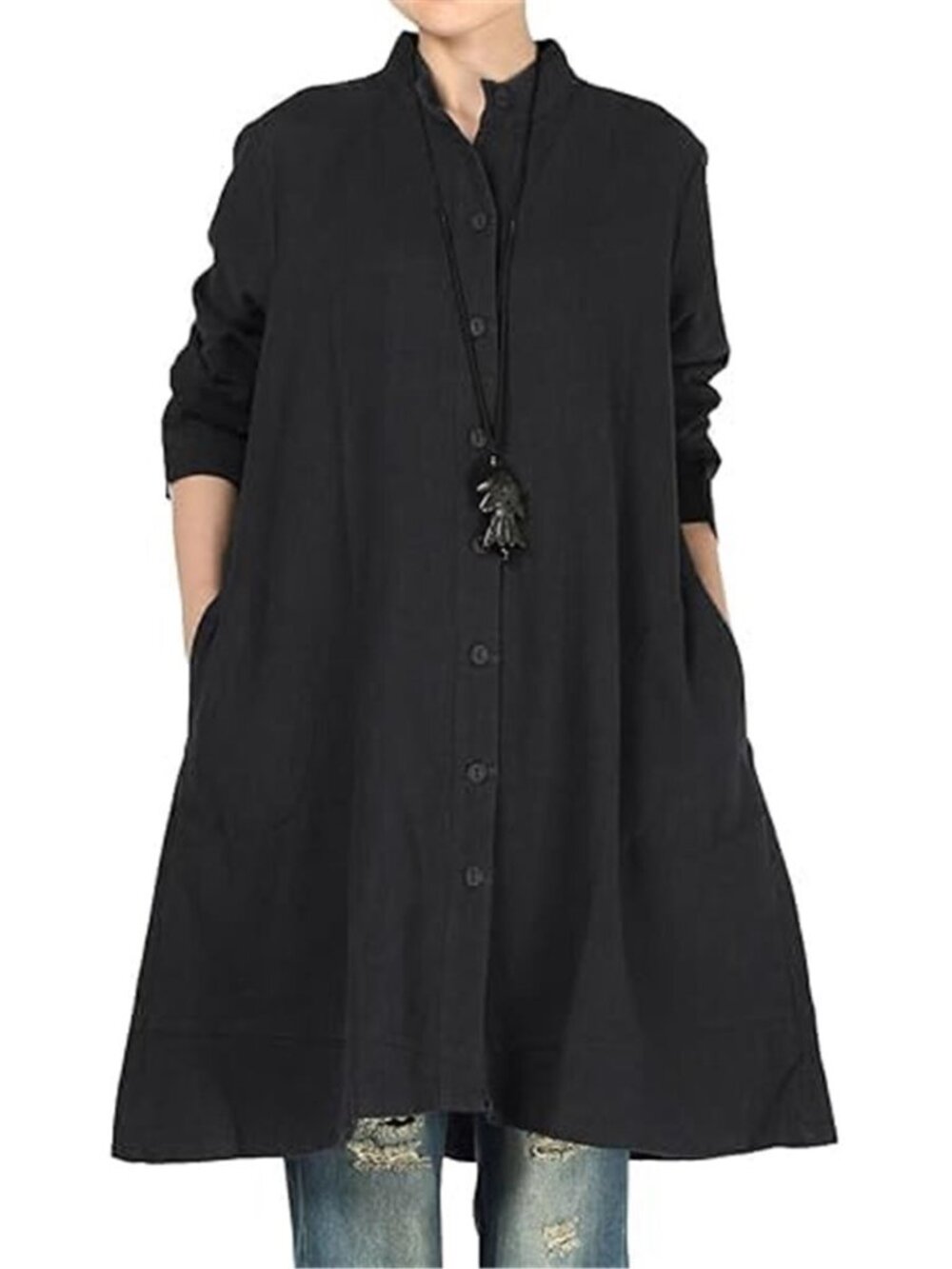 Oversized Cotton Linen Button Down Shirt Long Sleeve Blouse Jacket Pockets